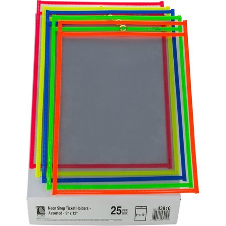 C-Line Products Shop Ticket Holder, 9"x12", Metal Eyelet, 25/BX, Assorted 25PK CLI43910
